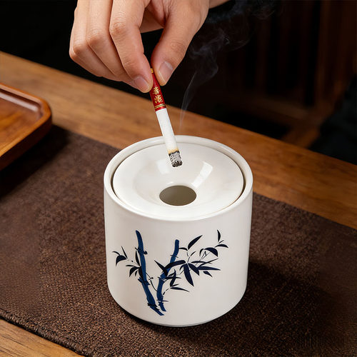 中式陶瓷创意烟灰缸防飞灰