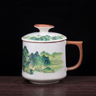 复古汝窑马克杯陶瓷高端个人专用家用办公室泡茶水杯带盖杯子盖子