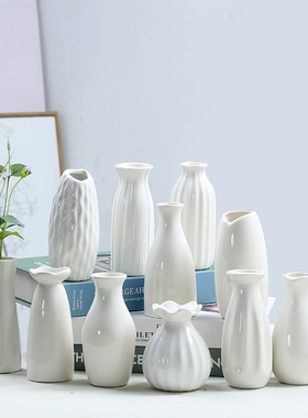 现代陶瓷干花纯白小花瓶小清新满天星水养培摆件白色客厅插花家居