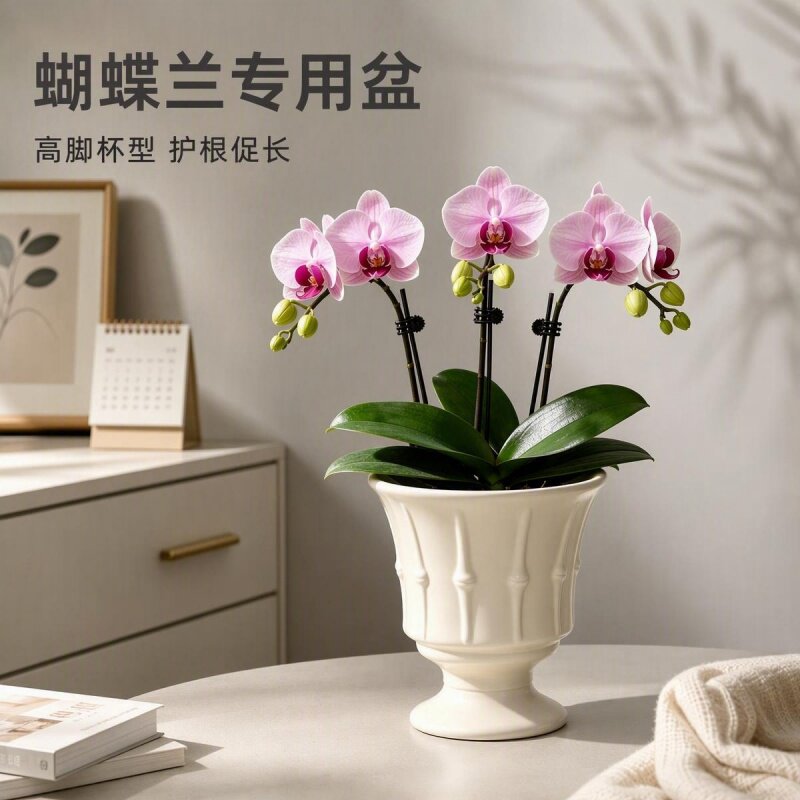 北欧风陶瓷蝴蝶兰高脚杯桌面花盆