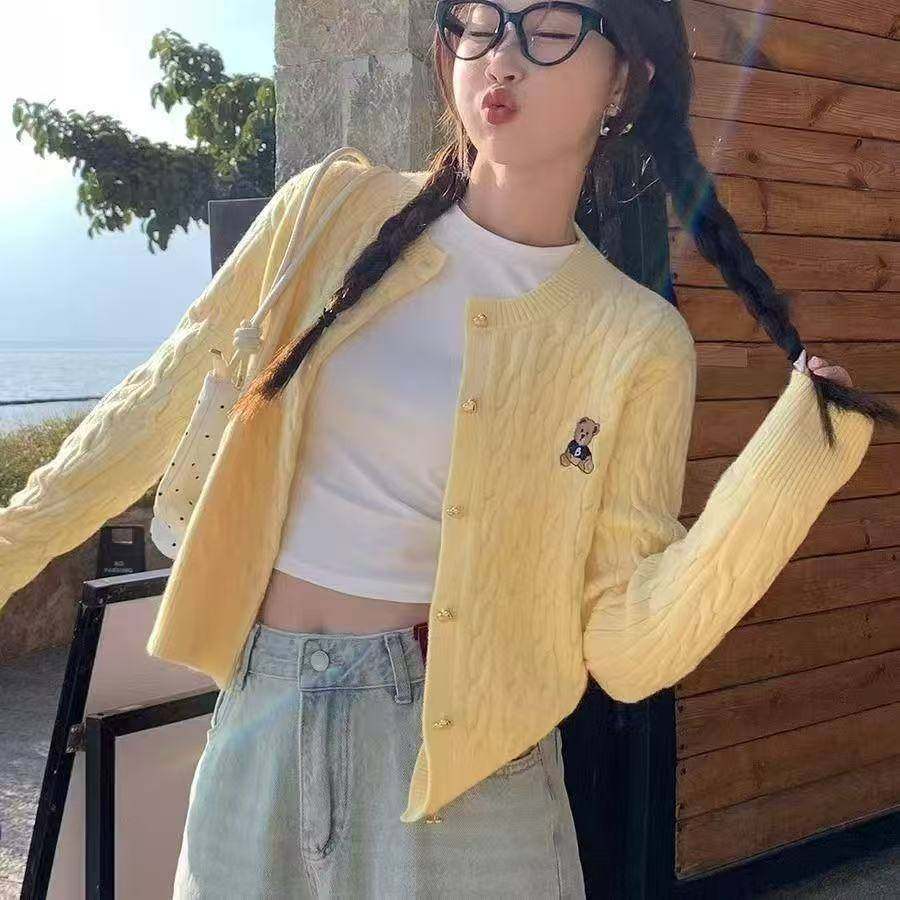 秋季韩系穿搭毛衣开衫女款202毛针织衫