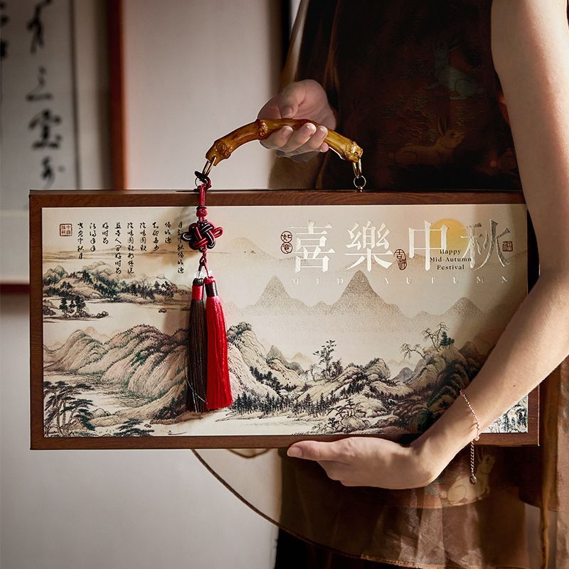 手提国风8粒80/100g中秋月饼礼盒包装盒月饼盒高档伴手礼硬盒子