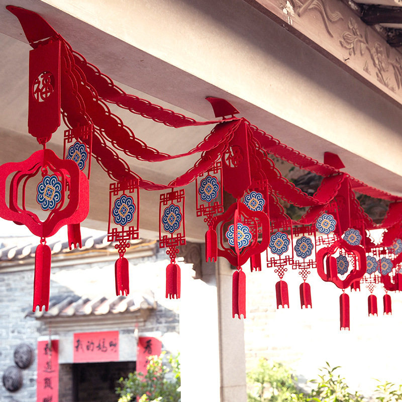 2026国潮新年中秋装饰波浪旗幼儿园商场场景布置新春拉花小吊旗