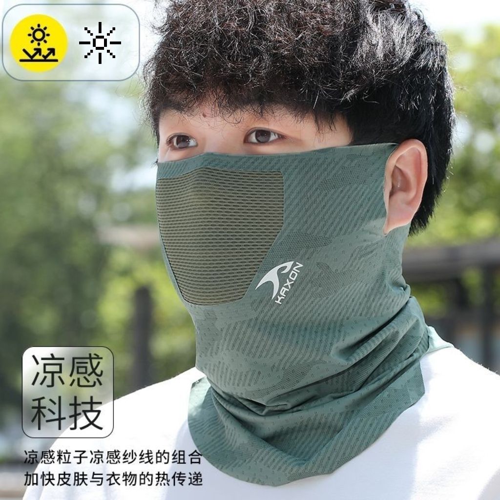 骑车防晒面罩可带头盔男士挂耳防晒面罩夏季护颈全脸防紫外线冰丝