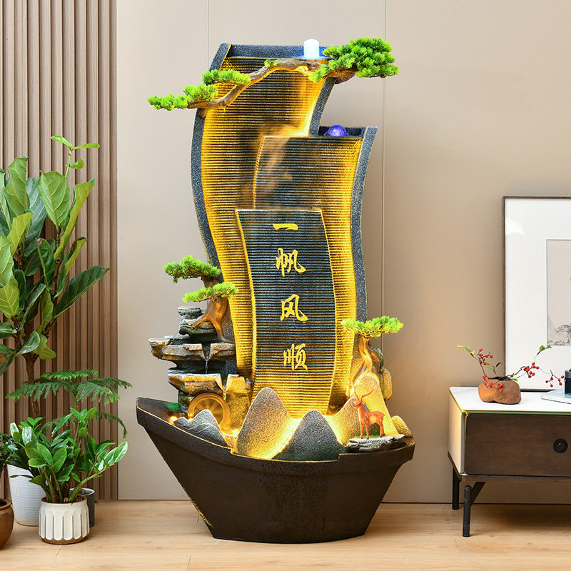 一帆风顺聚宝盆客厅水幕墙流水屏风喷泉招财落地循环水摆件水景
