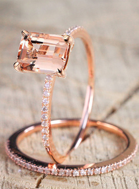 2Pcs Ring/Set Rose Gold Filled White Crystal Zircon Wedding