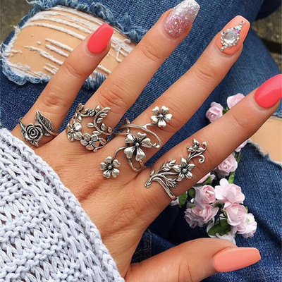 Tocona 4pcs/set Antique Silver Color Vintage Bohemia Ring S