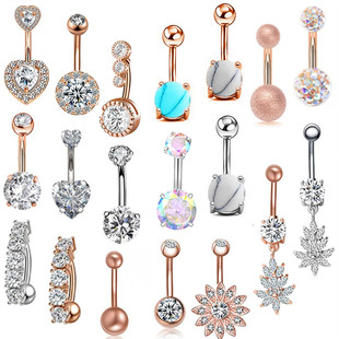 1PCS Crystal Belly Button Ring 14G Heart Belly Piercing