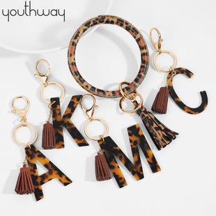 1PCS Keyring Bracelet Tassel Classic Leopard Print A-Z Init