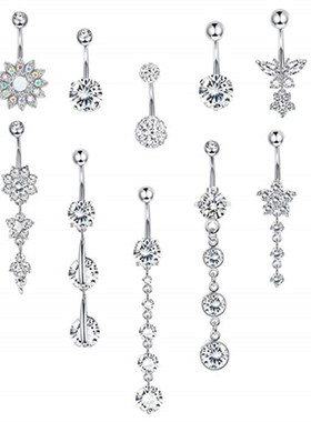 1pc High Crystal Dangle Surgical Steel Naval Ring Waterdrop