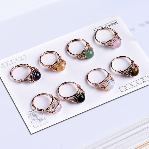 1PC Lovely fashion natural crystal ring rose quartz amethys