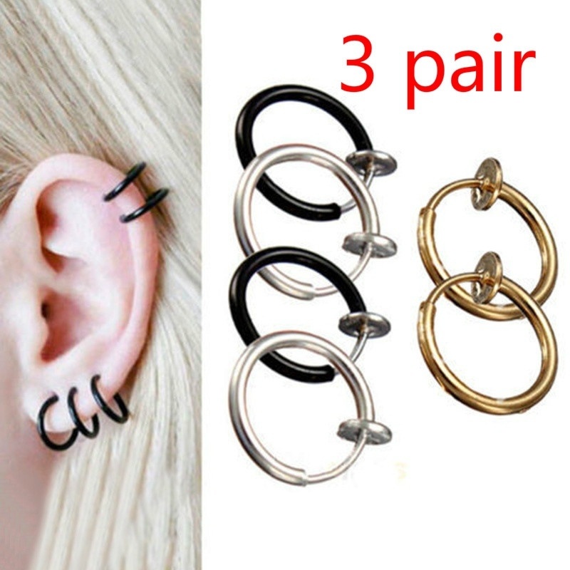 Celeb 3 pair  Fake Nose Lips Ring Spring Clip Hoop Earring