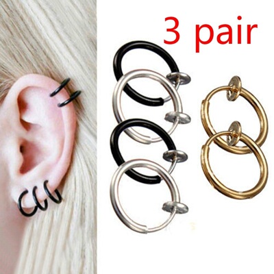 Celeb 3 pair  Fake Nose Lips Ring Spring Clip Hoop Earring