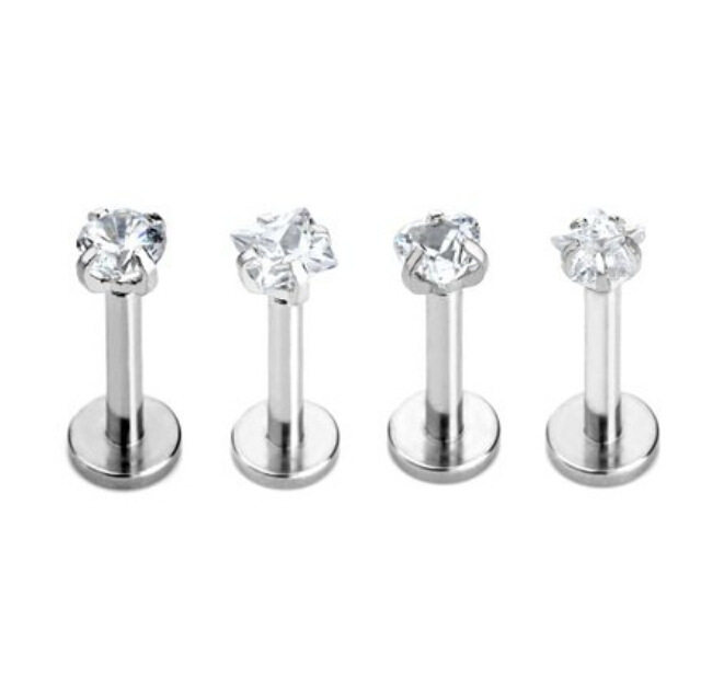 1Pc Stainless Steel Heart Zircon Gem Labret Earring Stud He