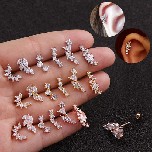 A pair Cross Heart Flower Crown Cz Ear Studs Helix Piercin