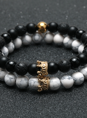 2pcs Charm paired Bracelet for Men gold Crown Women's Brace