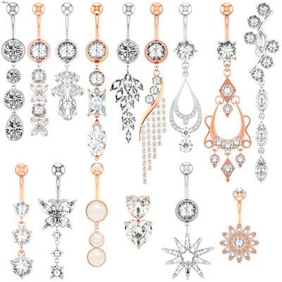 Alisouy 1pc Flower Heart Dangled Belly Navel Piercing Butto