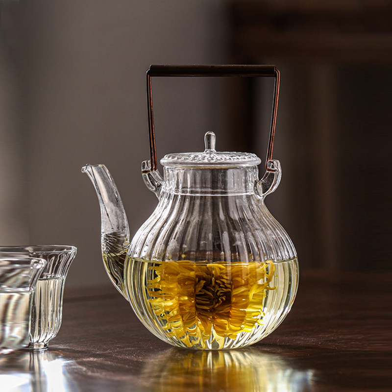 玻璃花茶壶套装带过滤泡菊花茶