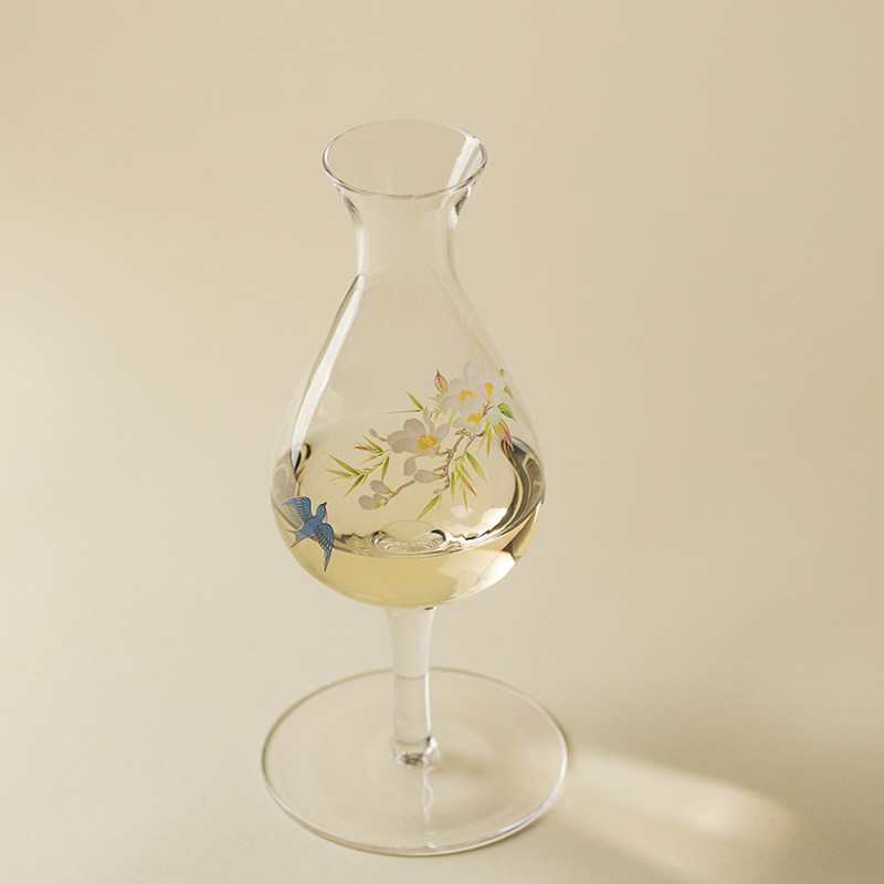 日式小众高脚玻璃绿茶杯