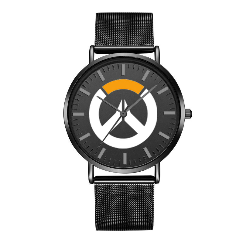 游戏周边守望先锋ow石英表黑色简约超薄手表钢带学生防水机械腕表