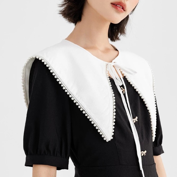 百搭海军风珍珠假领子披肩领外搭装饰大领子绑带尖领搭肩白色