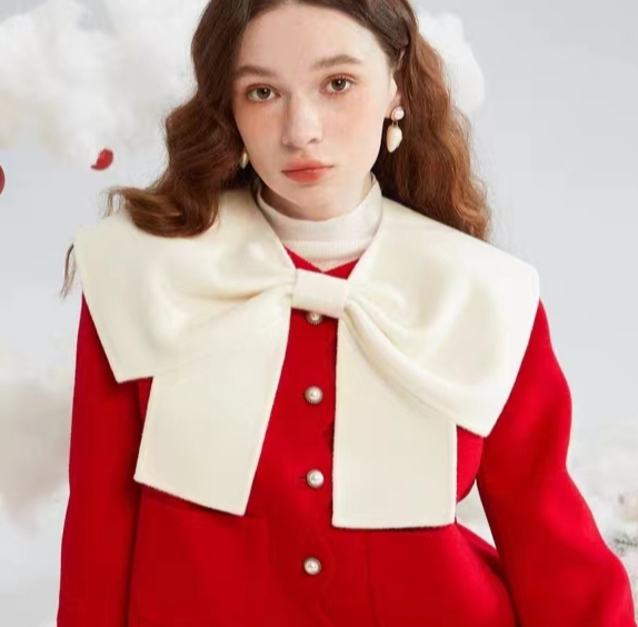 新款蝴蝶结外搭披肩假领子女秋冬羊绒呢子装饰领气质百搭大衣领孑