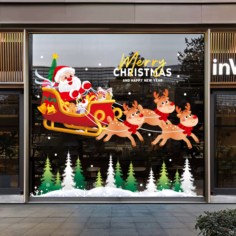 圣诞节装饰静电贴节日氛围布置窗花圣诞树老人雪橇橱窗玻璃门贴纸