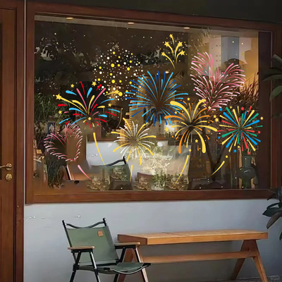 2026马年氛围布置烟花玻璃窗贴纸