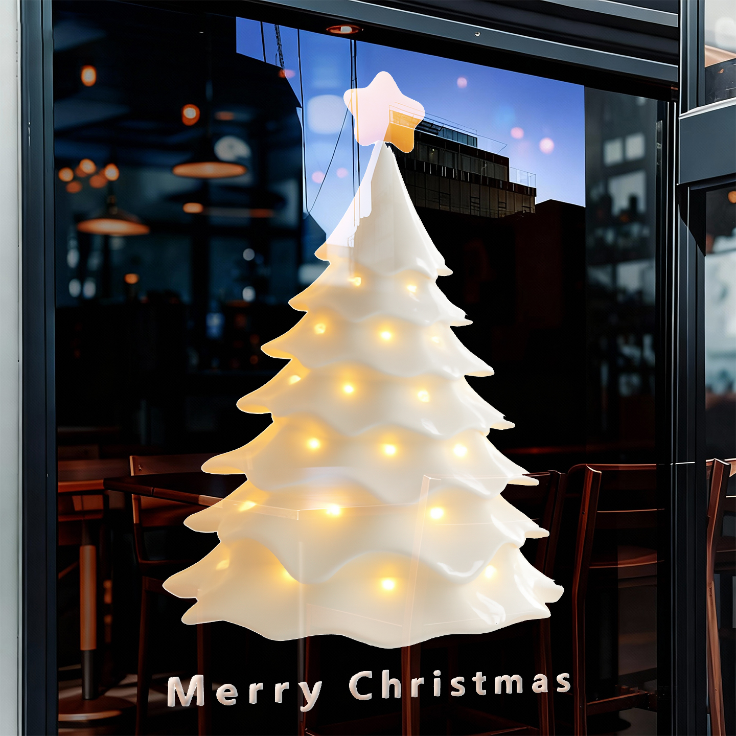 圣诞节装饰窗花静电贴纸白色闪亮圣诞树银行酒店橱窗玻璃门贴布置