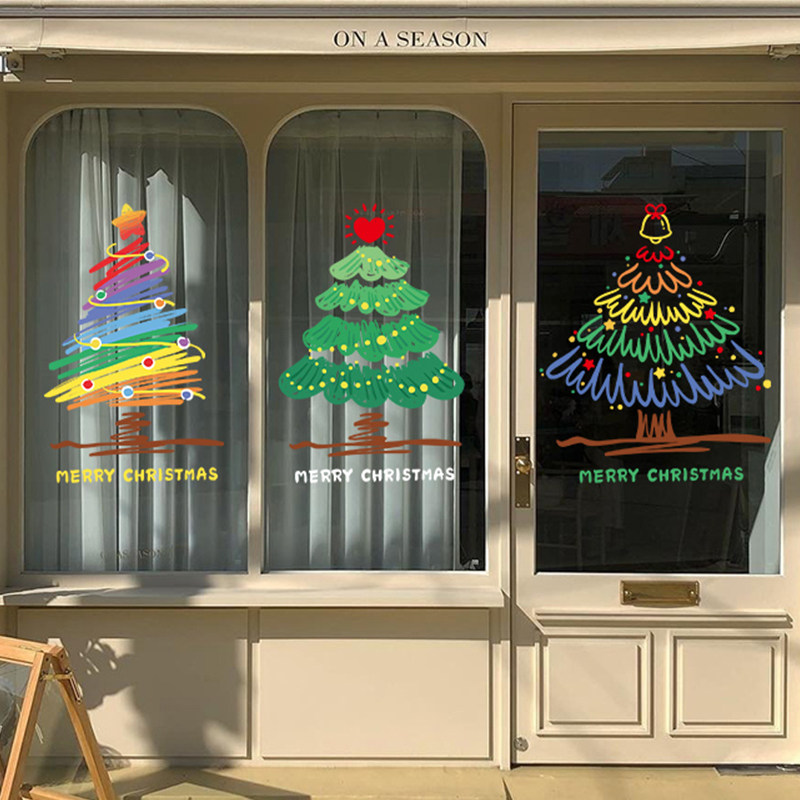 彩绘圣诞树贴纸圣诞节日场景布置