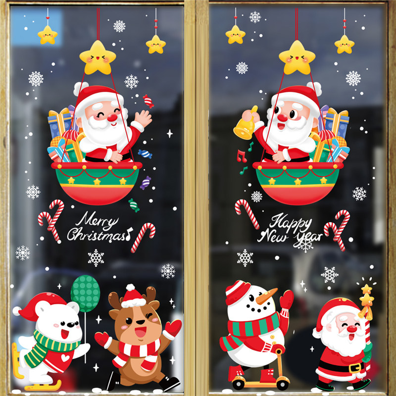2022装饰贴纸公司店面装扮场景布置圣诞老人挂饰创意橱窗玻璃贴画