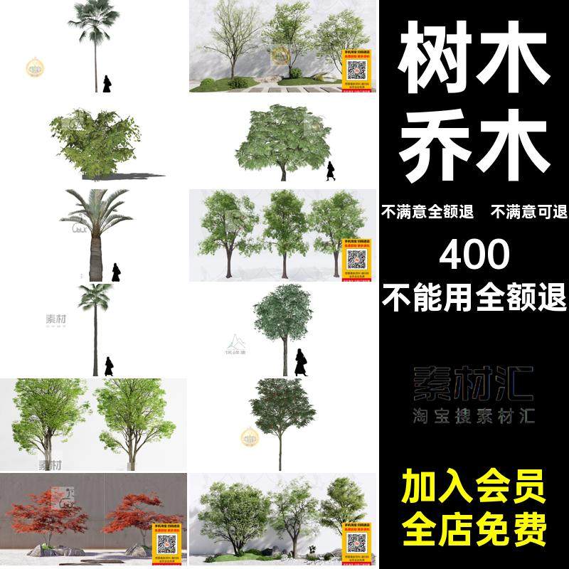三维低模树SU模型树木大师室外景观素材园林建筑库植物草图乔木