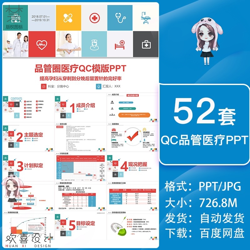 PDCA循环案例模版品管圈QC成果汇报医院医疗医生护理护士ppt模板 商务/设计服务 设计素材/源文件 原图主图