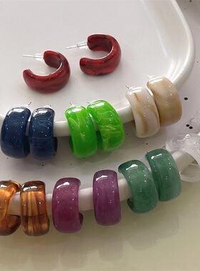 Retro Colored Acrylic C-Shape Earrings 2023 Summer Korean