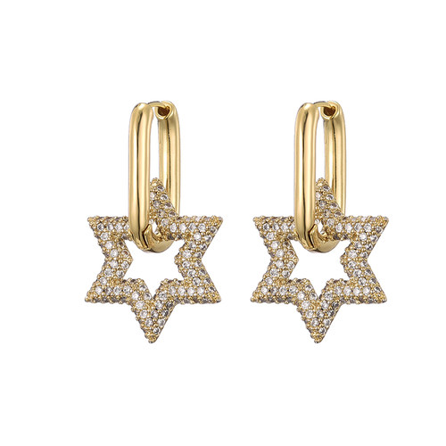 2024 Trendy Star Gold Color Geometric Hoop Earrings For