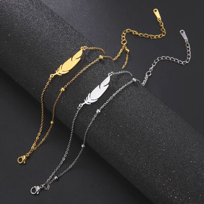 Ankles of Women Men Silver Color Feather Stainless Steel