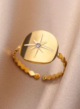 Vintage Pentagram Star Ring For Women Gold Color Stainless