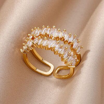 Double Layer Rings for Women Adjustable Gold Plated