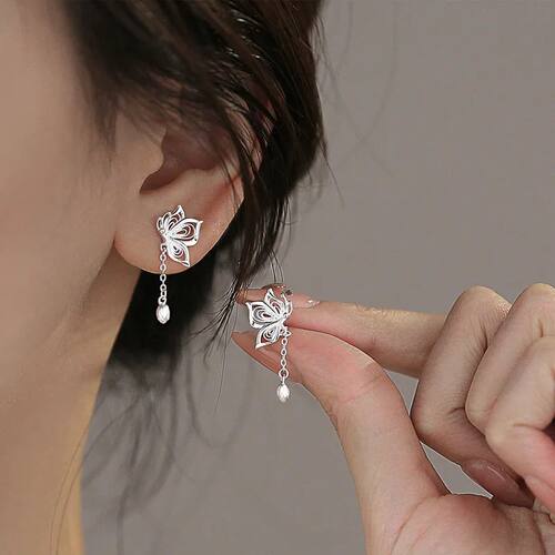 Sterling Silver Hollow Butterfly Stud Earrings For Women