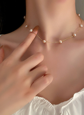 New Fashion 14K Real Gold Pearl Clavicle Chain Necklace for