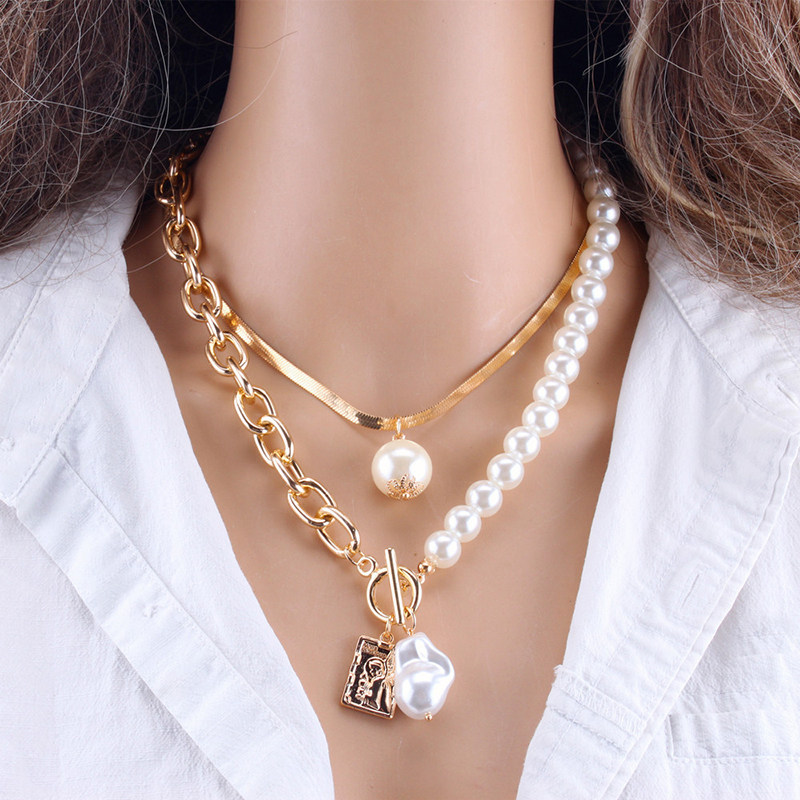 Fashion Chain Pearl Necklace For Women Baroque Pearl Metal