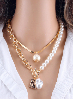 Fashion Chain Pearl Necklace For Women Baroque Pearl Metal