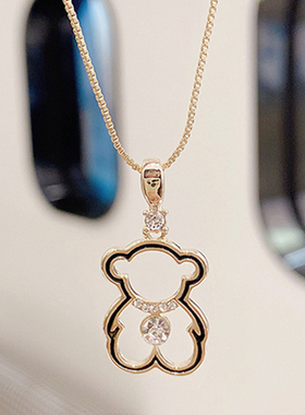 Trendy Cute 14k Real Gold Cute Little Bear Pendant Necklace