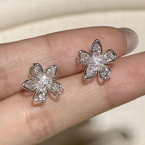 Silver Color Zircon Hollow Flower Stud Earrings for Women