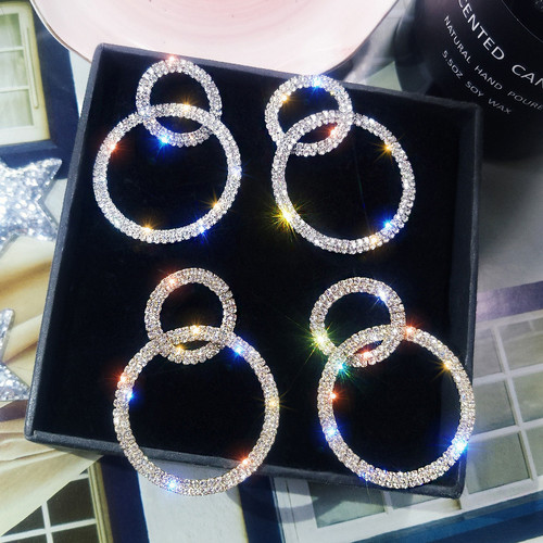 New Large and Small Circle Long Dangle Earrings 2023 Zircon
