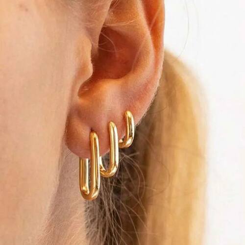 3 Pairs Stainless Steel Square Hoop Earrings for Women
