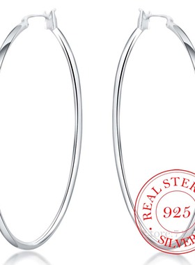 100% 925 Sterling Silver Hoop Earring Korean Big Smooth