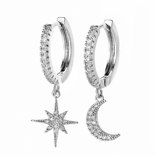 Fashion Cubic Zircon Star Moon Drop Hoop Earrings For Women