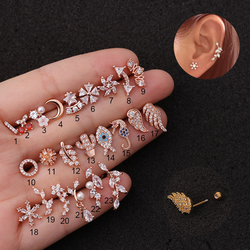 1Pc Cubic Zircon Ear Piercing Stud Earring for Women Animal - 实物图