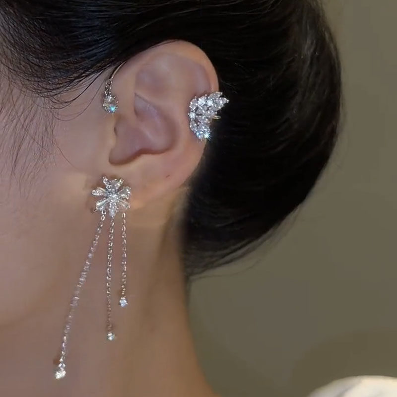 Long Tassel Ear Clips for Women Non-Perforated Zircon